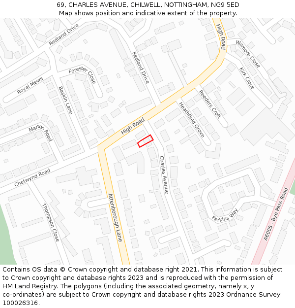 69, CHARLES AVENUE, CHILWELL, NOTTINGHAM, NG9 5ED: Location map and indicative extent of plot