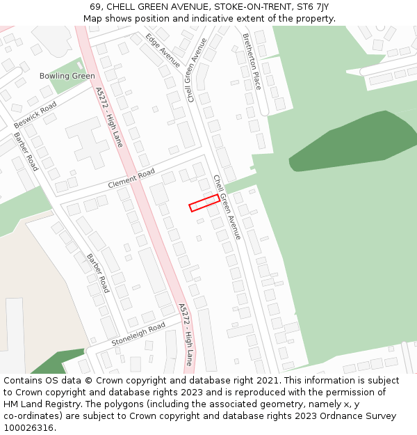 69, CHELL GREEN AVENUE, STOKE-ON-TRENT, ST6 7JY: Location map and indicative extent of plot