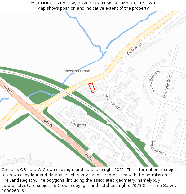69, CHURCH MEADOW, BOVERTON, LLANTWIT MAJOR, CF61 2AT: Location map and indicative extent of plot