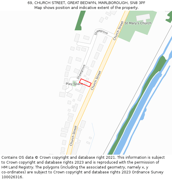 69, CHURCH STREET, GREAT BEDWYN, MARLBOROUGH, SN8 3PF: Location map and indicative extent of plot