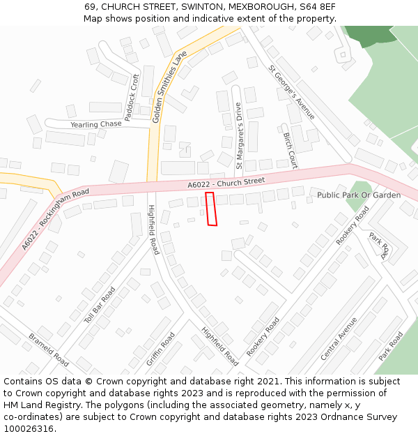 69, CHURCH STREET, SWINTON, MEXBOROUGH, S64 8EF: Location map and indicative extent of plot