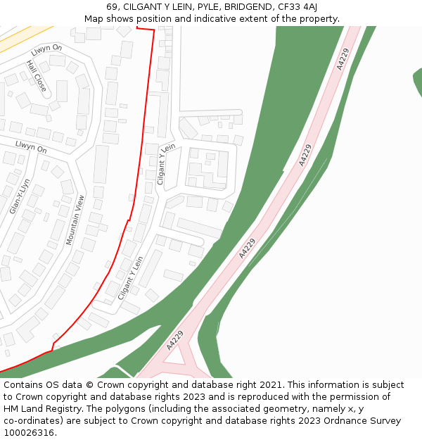 69, CILGANT Y LEIN, PYLE, BRIDGEND, CF33 4AJ: Location map and indicative extent of plot