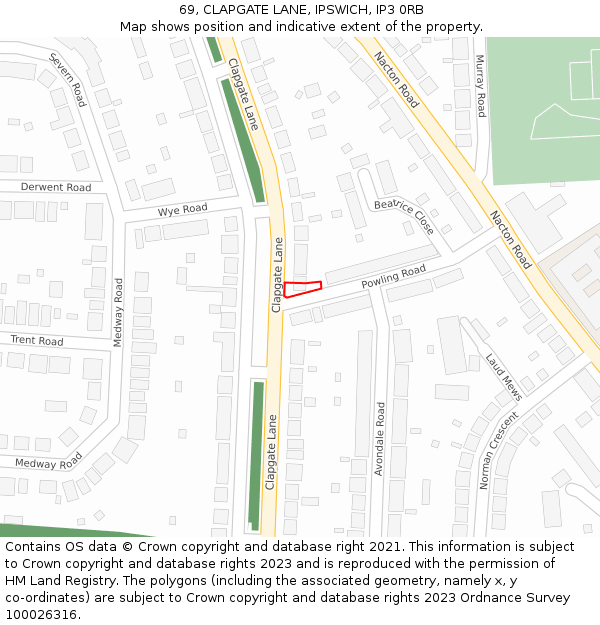 69, CLAPGATE LANE, IPSWICH, IP3 0RB: Location map and indicative extent of plot