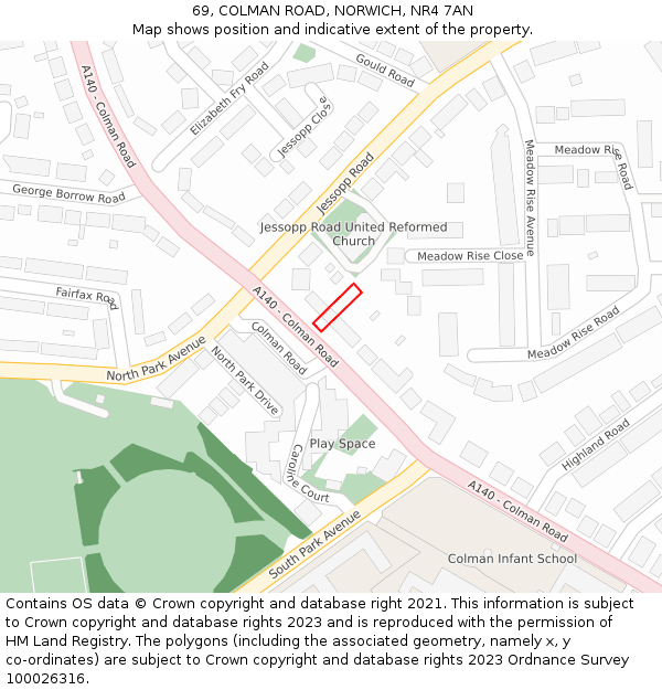 69, COLMAN ROAD, NORWICH, NR4 7AN: Location map and indicative extent of plot