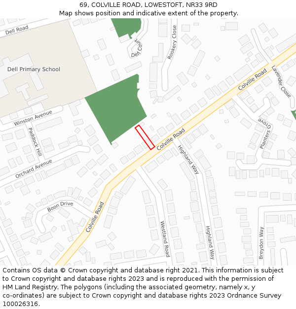 69, COLVILLE ROAD, LOWESTOFT, NR33 9RD: Location map and indicative extent of plot