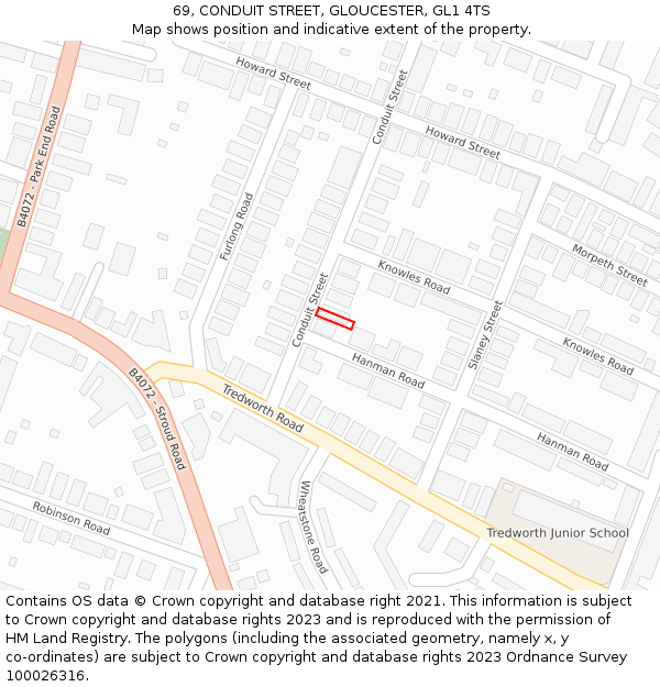 69, CONDUIT STREET, GLOUCESTER, GL1 4TS: Location map and indicative extent of plot