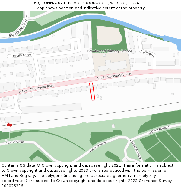 69, CONNAUGHT ROAD, BROOKWOOD, WOKING, GU24 0ET: Location map and indicative extent of plot