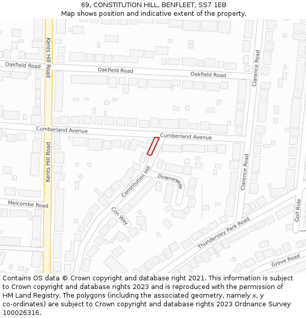 69, CONSTITUTION HILL, BENFLEET, SS7 1EB: Location map and indicative extent of plot