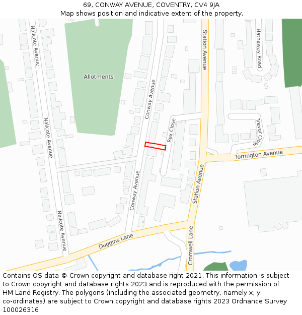69, CONWAY AVENUE, COVENTRY, CV4 9JA: Location map and indicative extent of plot