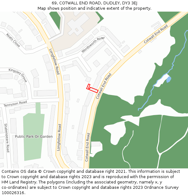 69, COTWALL END ROAD, DUDLEY, DY3 3EJ: Location map and indicative extent of plot