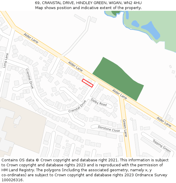 69, CRANSTAL DRIVE, HINDLEY GREEN, WIGAN, WN2 4HU: Location map and indicative extent of plot