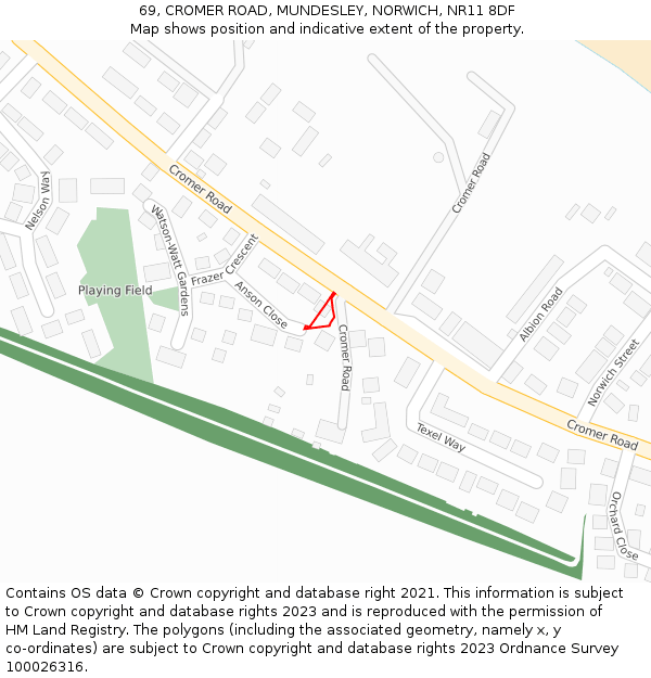 69, CROMER ROAD, MUNDESLEY, NORWICH, NR11 8DF: Location map and indicative extent of plot