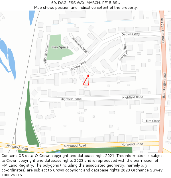 69, DAGLESS WAY, MARCH, PE15 8SU: Location map and indicative extent of plot