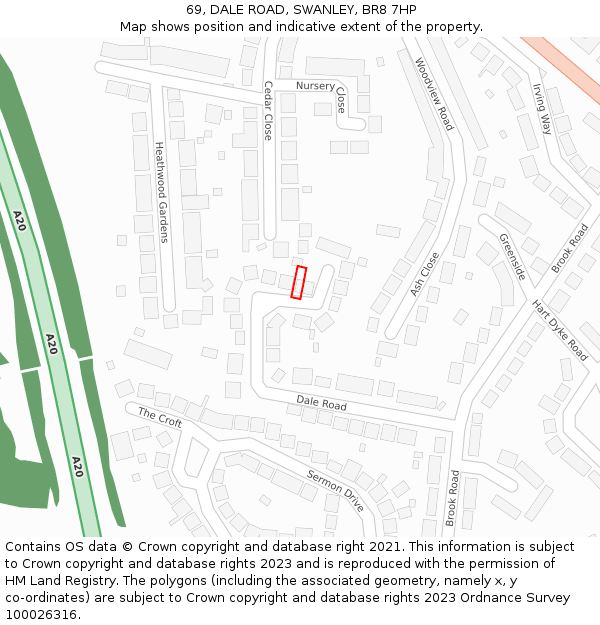 69, DALE ROAD, SWANLEY, BR8 7HP: Location map and indicative extent of plot