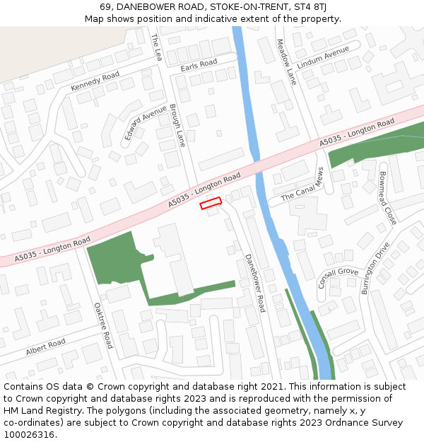 69, DANEBOWER ROAD, STOKE-ON-TRENT, ST4 8TJ: Location map and indicative extent of plot