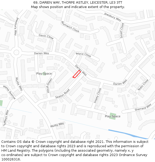 69, DARIEN WAY, THORPE ASTLEY, LEICESTER, LE3 3TT: Location map and indicative extent of plot