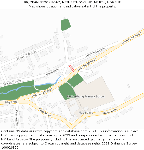 69, DEAN BROOK ROAD, NETHERTHONG, HOLMFIRTH, HD9 3UF: Location map and indicative extent of plot