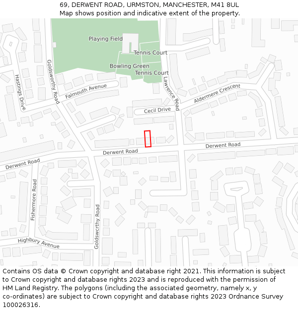 69, DERWENT ROAD, URMSTON, MANCHESTER, M41 8UL: Location map and indicative extent of plot
