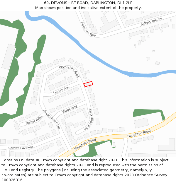 69, DEVONSHIRE ROAD, DARLINGTON, DL1 2LE: Location map and indicative extent of plot
