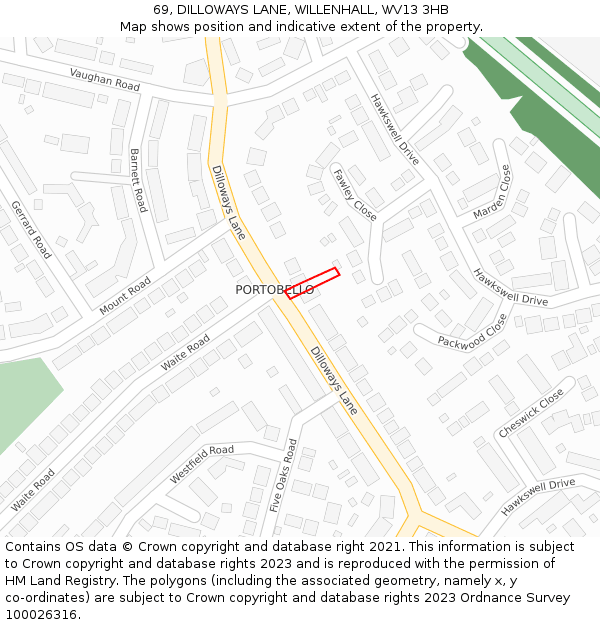 69, DILLOWAYS LANE, WILLENHALL, WV13 3HB: Location map and indicative extent of plot