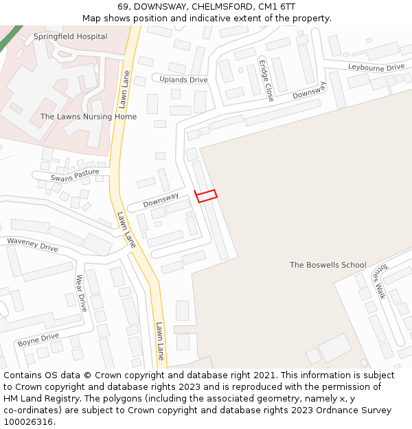 69, DOWNSWAY, CHELMSFORD, CM1 6TT: Location map and indicative extent of plot