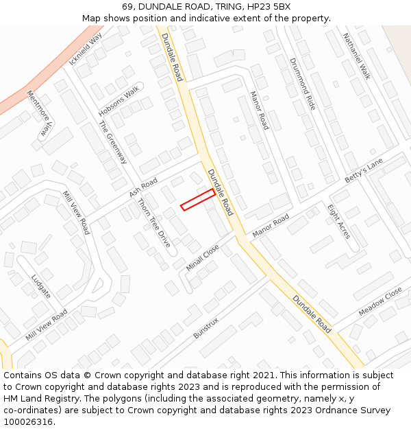 69, DUNDALE ROAD, TRING, HP23 5BX: Location map and indicative extent of plot