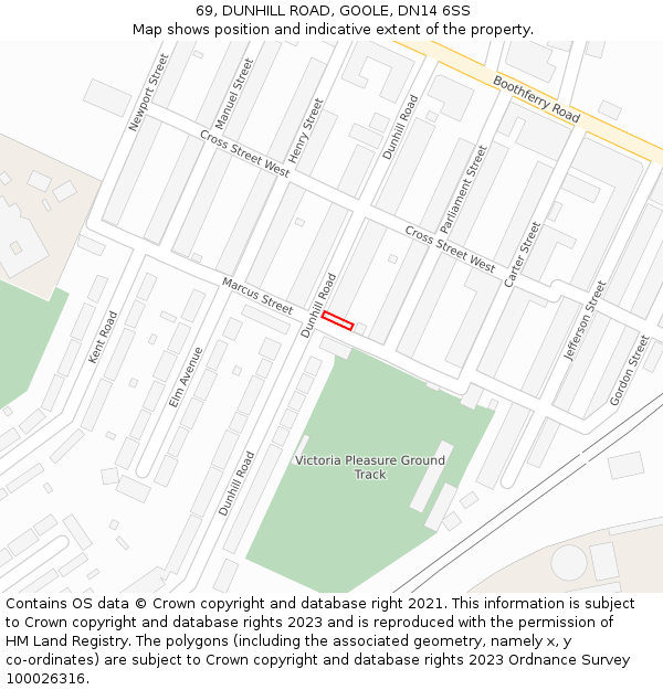 69, DUNHILL ROAD, GOOLE, DN14 6SS: Location map and indicative extent of plot