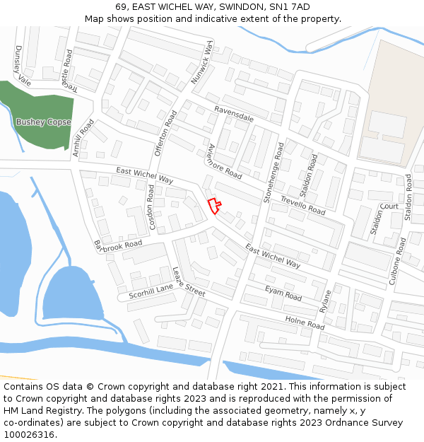 69, EAST WICHEL WAY, SWINDON, SN1 7AD: Location map and indicative extent of plot