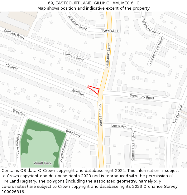 69, EASTCOURT LANE, GILLINGHAM, ME8 6HG: Location map and indicative extent of plot