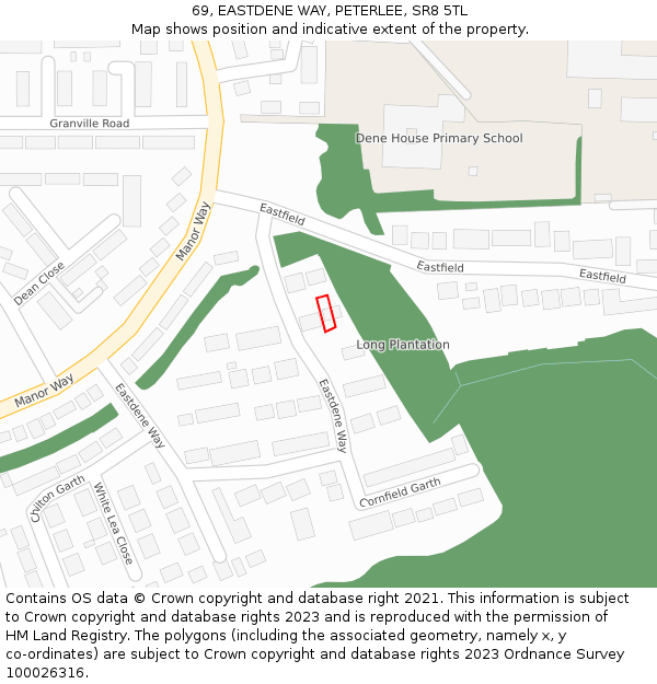 69, EASTDENE WAY, PETERLEE, SR8 5TL: Location map and indicative extent of plot