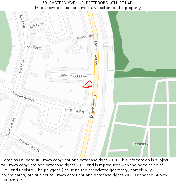 69, EASTERN AVENUE, PETERBOROUGH, PE1 4PL: Location map and indicative extent of plot