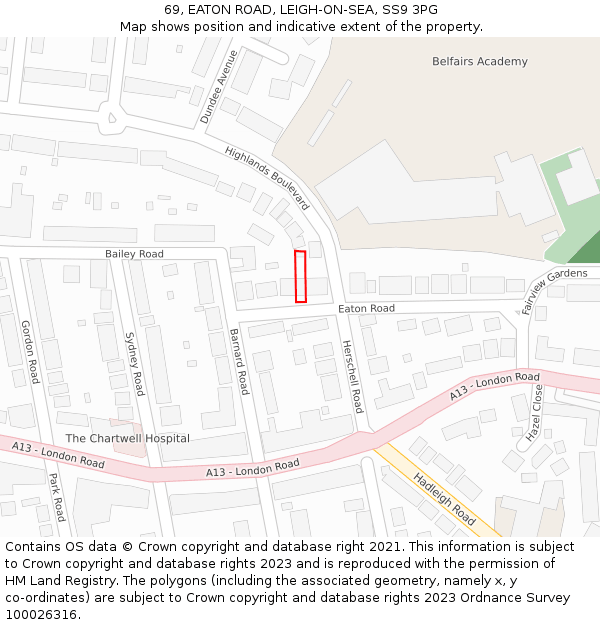 69, EATON ROAD, LEIGH-ON-SEA, SS9 3PG: Location map and indicative extent of plot