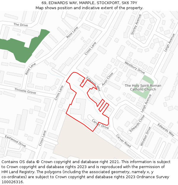 69, EDWARDS WAY, MARPLE, STOCKPORT, SK6 7PY: Location map and indicative extent of plot