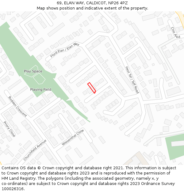 69, ELAN WAY, CALDICOT, NP26 4PZ: Location map and indicative extent of plot
