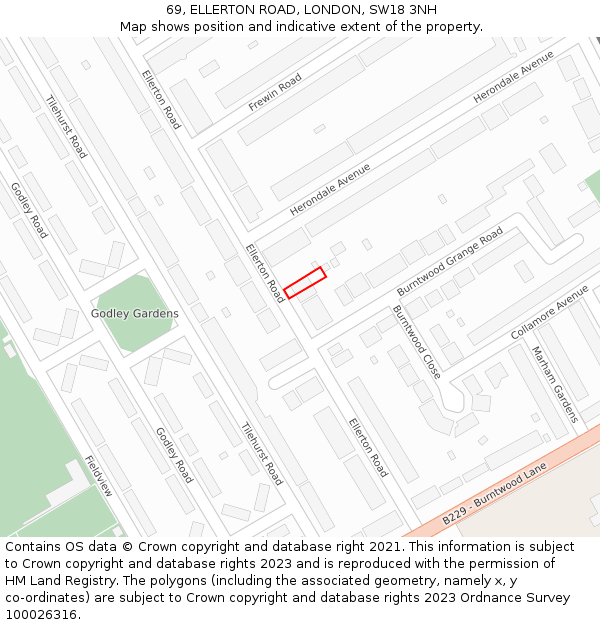 69, ELLERTON ROAD, LONDON, SW18 3NH: Location map and indicative extent of plot