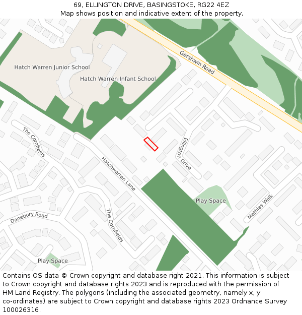69, ELLINGTON DRIVE, BASINGSTOKE, RG22 4EZ: Location map and indicative extent of plot