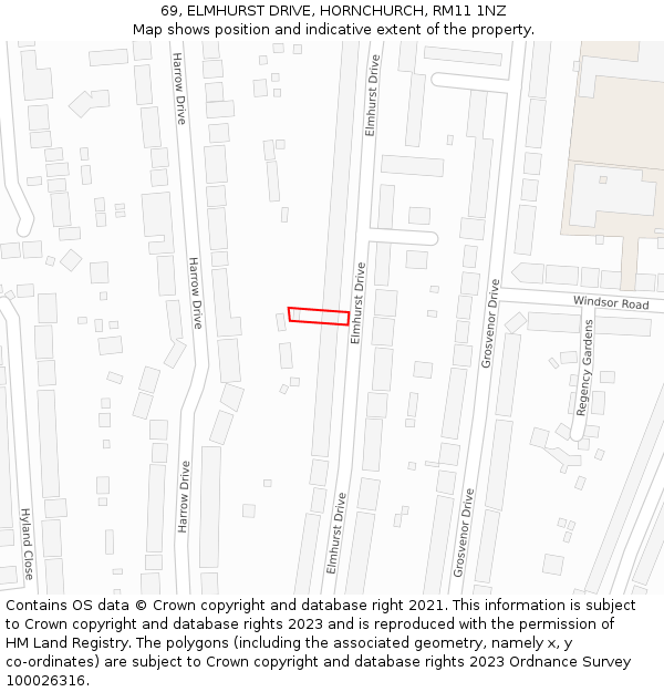 69, ELMHURST DRIVE, HORNCHURCH, RM11 1NZ: Location map and indicative extent of plot