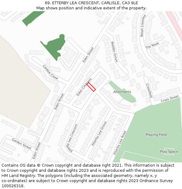 69, ETTERBY LEA CRESCENT, CARLISLE, CA3 9LE: Location map and indicative extent of plot