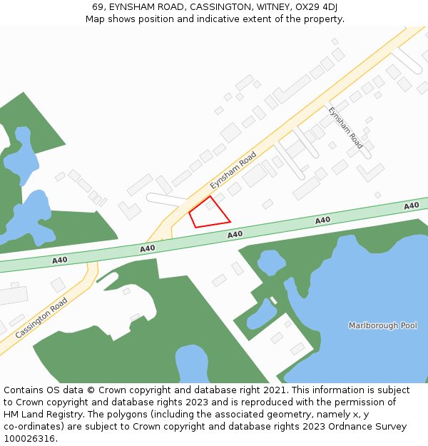69, EYNSHAM ROAD, CASSINGTON, WITNEY, OX29 4DJ: Location map and indicative extent of plot