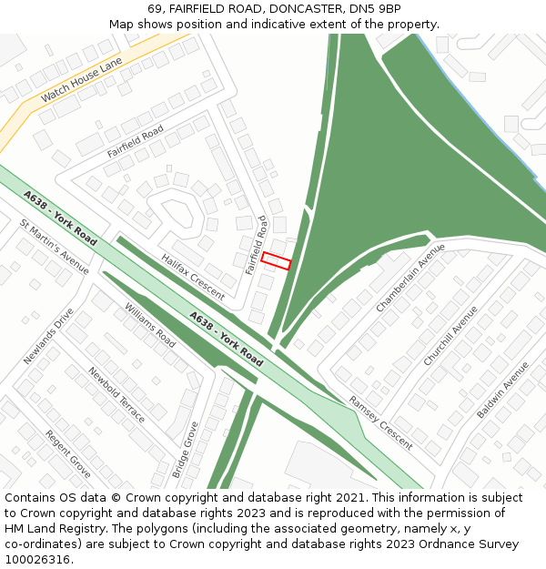 69, FAIRFIELD ROAD, DONCASTER, DN5 9BP: Location map and indicative extent of plot