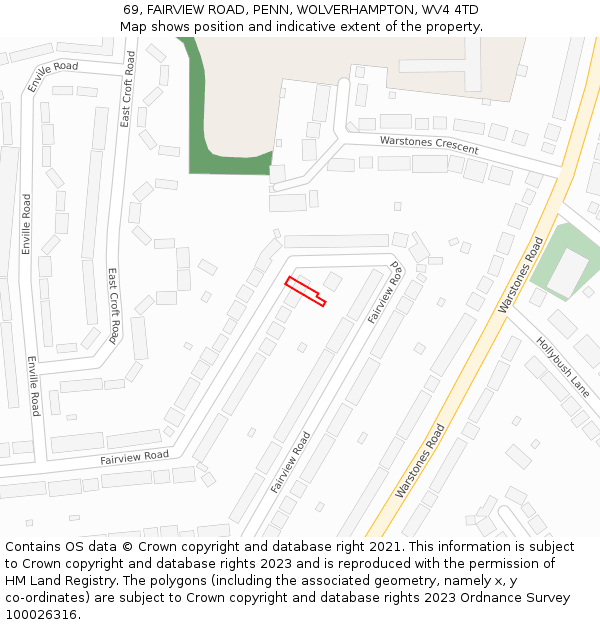 69, FAIRVIEW ROAD, PENN, WOLVERHAMPTON, WV4 4TD: Location map and indicative extent of plot
