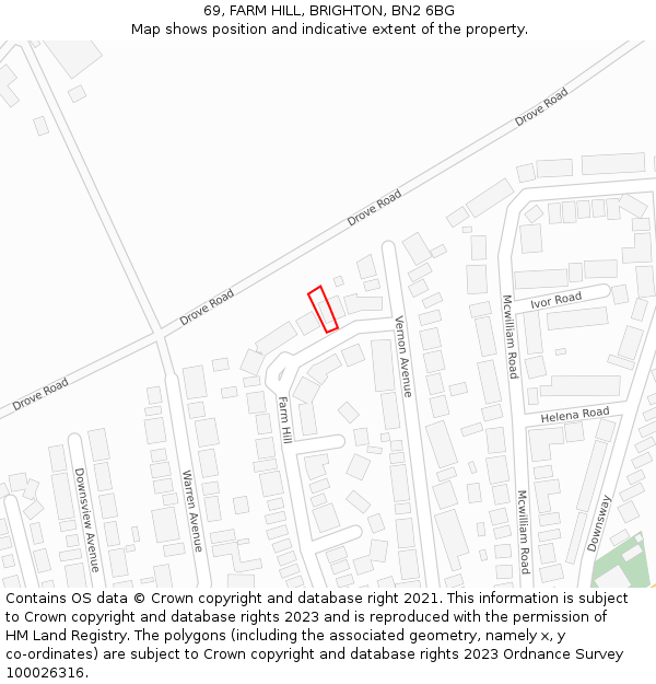 69, FARM HILL, BRIGHTON, BN2 6BG: Location map and indicative extent of plot