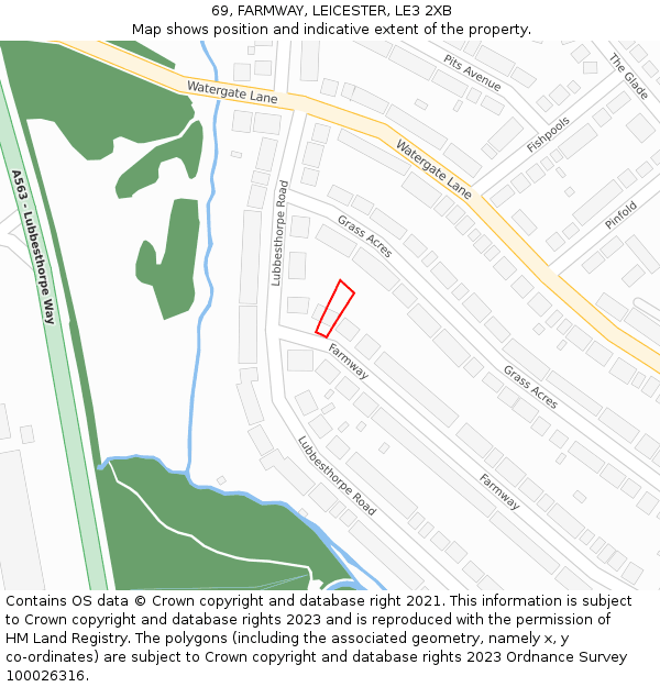 69, FARMWAY, LEICESTER, LE3 2XB: Location map and indicative extent of plot