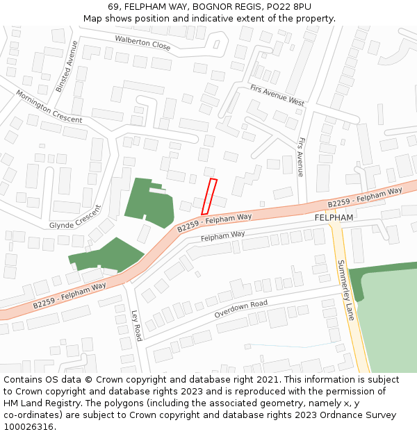69, FELPHAM WAY, BOGNOR REGIS, PO22 8PU: Location map and indicative extent of plot
