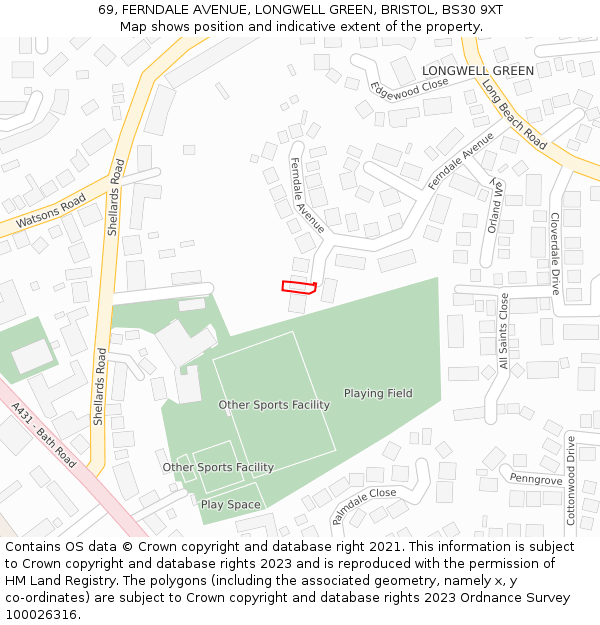 69, FERNDALE AVENUE, LONGWELL GREEN, BRISTOL, BS30 9XT: Location map and indicative extent of plot