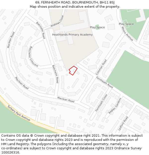 69, FERNHEATH ROAD, BOURNEMOUTH, BH11 8SJ: Location map and indicative extent of plot