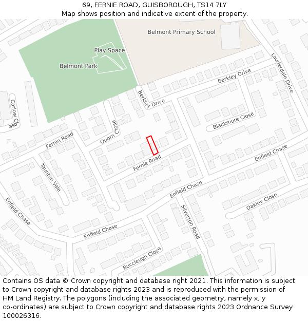 69, FERNIE ROAD, GUISBOROUGH, TS14 7LY: Location map and indicative extent of plot