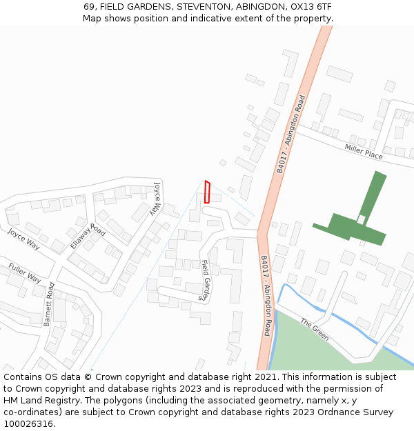 69, FIELD GARDENS, STEVENTON, ABINGDON, OX13 6TF: Location map and indicative extent of plot