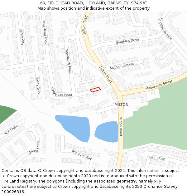 69, FIELDHEAD ROAD, HOYLAND, BARNSLEY, S74 9AT: Location map and indicative extent of plot