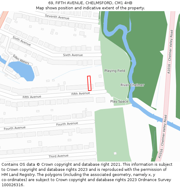 69, FIFTH AVENUE, CHELMSFORD, CM1 4HB: Location map and indicative extent of plot